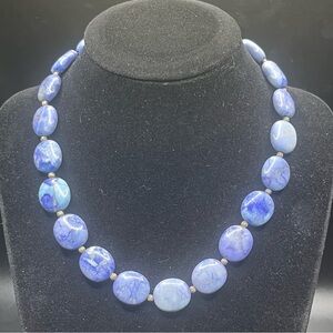 Vintage sodalite stone necklace sterling silver clasp blue coin bead necklace